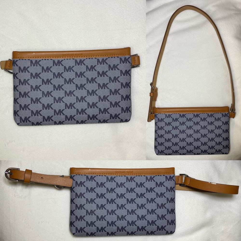 Michael Kors Tan and Gray Monogram Pouch